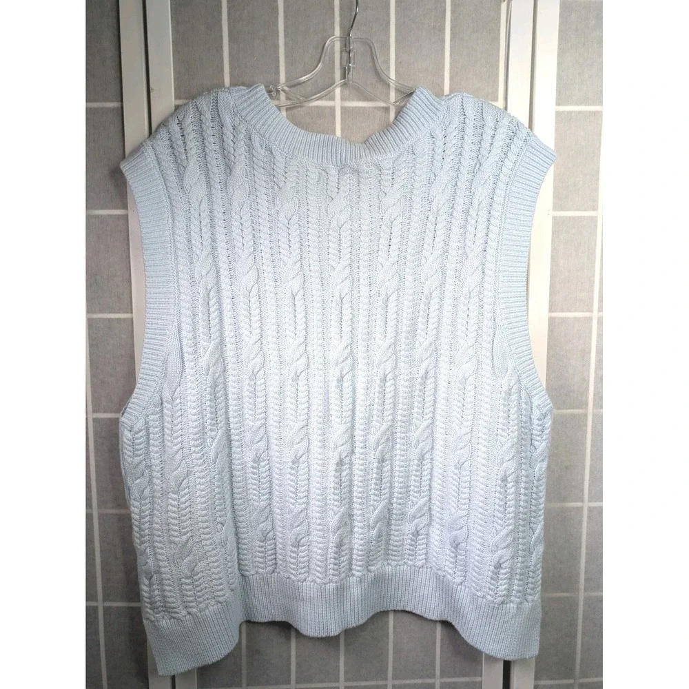 Abercrombie And Fitch Women's Sweater Vest XXL Blue Academia Knit Layer Stretchy